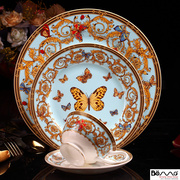 欧式骨瓷西餐盘样板房骨瓷，餐具套装西餐具，陶瓷盘碗样会所蝴蝶庄园