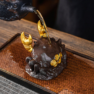 紫砂茶宠螃蟹八方来财手工茶玩可养有钳任性茶艺笔架盖置摆件