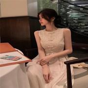 新中式旗袍改良小个子国风独特别致高级感白色，无袖蕾丝连衣裙子夏