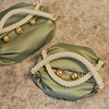 素锦手作薄荷绿复古法式优雅珍珠手柄绸缎手提包小包包0711饺子包
