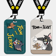 公交卡套带挂绳挂脖滑盖式塑料硬壳证件套猫和老鼠汤姆杰瑞卡通