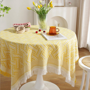 高级感轻奢圆桌桌布餐台布茶几，氛围摄影美式黄色网红长方形盖布巾