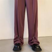 酒红色高级感裤子男韩版冷淡系设计感那不勒斯西裤春季垂感拖地裤