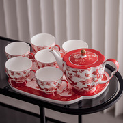 复古花草茶具套装陶瓷精致轻奢中式下午茶茶具水果花草红茶杯茶壶