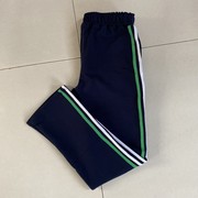 春秋2022年春季新裤子(新裤子)七分裤纯棉深蓝色，绿白条杠运动冬加绒厚
