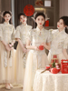 伴娘服女2024中式复古中国风香槟色姐妹团，礼服裙平时可穿夏季