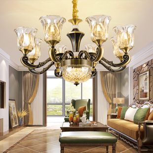 美式吊灯全铜客厅灯具欧式奢华大气别墅，家用卧室餐厅复古铜灯