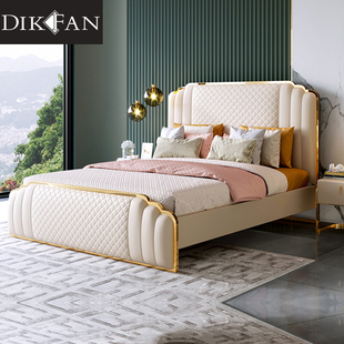 意式轻奢皮床后现代真皮双人床1.8主卧室设计师软床1.5米储物婚床