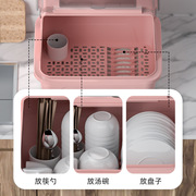 装碗筷收纳盒带沥水放碗箱碗碟收纳架家用厨房台面碗柜简易出租D
