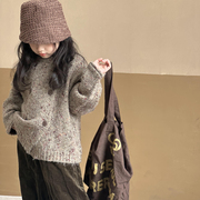女童毛衣外套2023秋冬儿童，针织衫韩版童装，中大童混色开衫上衣