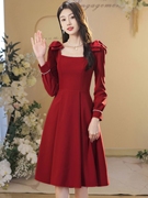 红色新娘敬酒服连衣裙2024秋季法式高级感订婚礼服女平时可穿