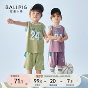 儿童运动套装篮球服男童，夏装中大童薄款短袖两件套女宝宝夏季衣服