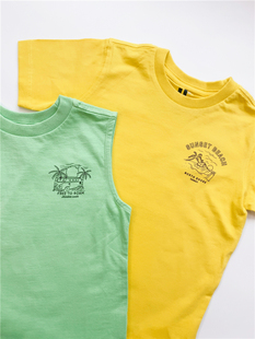 澳洲cottonon夏季儿童短袖T恤沙滩风椰树海浪无袖背心黄色绿色