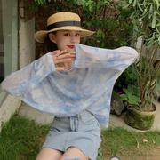 夏季女韩版宽松圆领设计感长袖薄款防晒罩衫chic扎染t恤上衣