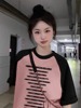 韩国外贸220g插肩袖100%棉 撞色拼色短袖T恤女纯棉M-3XL
