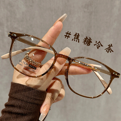 韩国冷茶色眼镜近视女可配度数超轻TR90素颜显脸小平光眼睛框架男