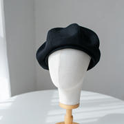 kloussy毛呢贝雷帽全羊毛，大头围黑色贝雷帽，八角帽男女显脸小帽子