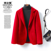 羊绒大衣女短款西装领红色修身小西服妮子秋冬气质羊毛呢外套
