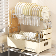厨房碗筷沥水置物架家用多功能台面，式双层储物架放碗碟餐具收纳盒