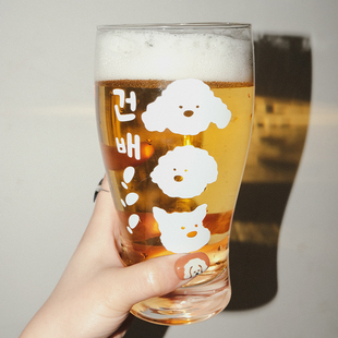 TOTHEMOON原创韩式小狗ins大容量玻璃杯啤酒杯果汁杯饮料杯高颜值