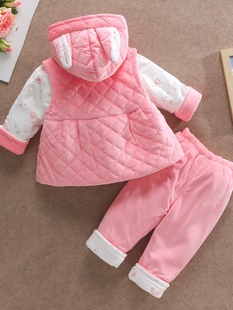 女宝宝秋冬套装洋气，0-1-2岁婴幼儿马甲三件套薄棉衣外出服潮
