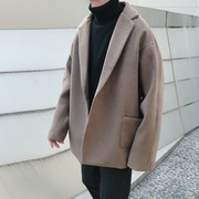 毛呢大衣男短款韩版宽松英伦休闲西装，复古青年秋冬季加厚呢子外套