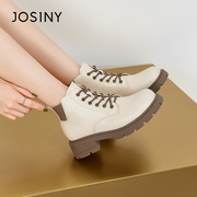 卓诗尼短靴女2023秋冬季女鞋，时尚系带休闲厚底，粗跟靴子马丁靴