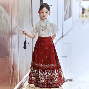 马面裙女童套装夏季2023中国风夏天薄款汉服裙中大童中式唐装