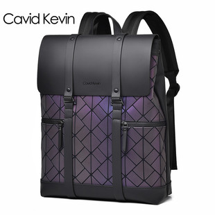 Cavid Kevin双肩包男欧美时尚格子旅行背包变色百搭学生电脑书包