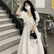 法式气质甜美白色方领收腰高级感显瘦连衣裙女学生夏季韩版公主裙