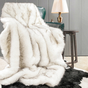 欧式毛皮毯轻奢仿皮草，毛毯白色毛绒盖毯沙发毯子，四季加厚狐狸毛毯