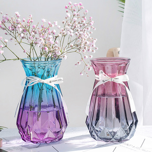 欧式创意玻璃花瓶透明满天星干花网红花瓶，家用插花客厅装饰摆件