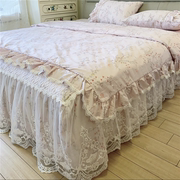 公主风全棉夹棉床裙款四件套，四季可用纯棉蕾丝花边复古风床上用品