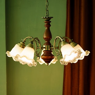 美式复古vintage法式玻璃客厅吸顶灯，卧室餐厅欧式中古实木吊灯具