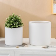 大号陶瓷花盆简约直筒型纯色亚光，白大尺码绿植，花q卉蝴蝶兰盆北欧