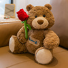 棕色抱着玫瑰花小熊，公仔泰迪熊毛绒玩具，布娃娃儿童布娃娃生日礼物