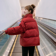 红色羽绒棉服女短款2023新年韩版学生小个子衣棉宽松棉袄冬季外套