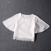 1573-电力纺真丝小码大袖花边套头衬衫淑女款休闲甜美白衬衫