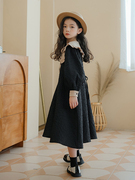 女童长袖连衣裙洋气秋冬季中大童女孩娃娃领黑色，长裙儿童公主裙子