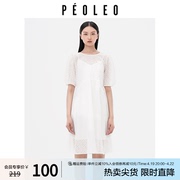 飘蕾法式连衣裙女2024夏季白色减龄收腰宽松温柔仙女裙peoleo