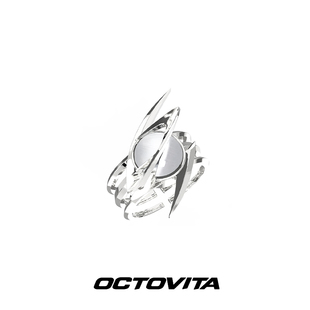 OCTO VITA宇宙行星系列开口情侣戒指 三层叠戴猫眼石开口戒可调节