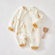 新生儿连体衣春秋满月婴儿衣服40克夹棉和尚服初生宝宝保暖哈衣