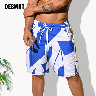 Desmiit男士可下水沙滩裤5分宽松速干印花泳裤健身运动短裤休闲裤