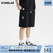 iconslab 立体十字架刺绣短裤男设计感小众夏季国潮宽松五分裤