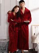 情侣睡袍女秋冬季长款加厚珊瑚，绒红色新娘结婚礼，晨袍男士浴袍睡衣