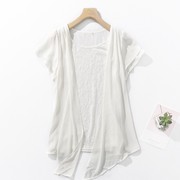 E47-2夏季女装日单气质雪纺假两件短袖上衣圆领蕾丝垂感衬衫