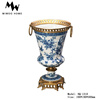 欧式美式黄铜陶瓷花瓶手绘釉上彩奖杯花器法式花鸟家居装饰品摆件