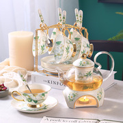 煮水果玻璃茶壶花茶具套装英式下午茶骨瓷咖啡杯碟花茶杯蜡烛加热
