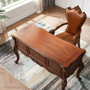 棕色美式电脑桌书桌欧式实木家用台式笔记本办公桌书房写字台书房