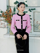 柚子茶家thugrose2024春季弧形，双侧露腰复古短夹克直筒长裙